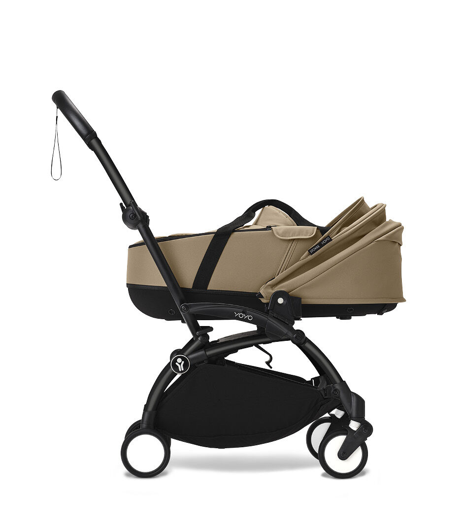 Stokke® YOYO3® Newborn Shell. Black Frame. Toffee. Canopy lowered. galery image 8